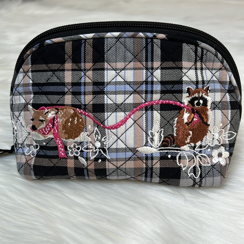 NWOT Vera Bradley Clamshell Cosmetic Bag, Cosmetic Pouch in Cozy Plaid Neutral